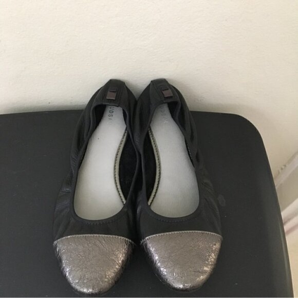 Rudsak Black Leather Metallic Cap Toe Ballerina Flats - Picture 3 of 9